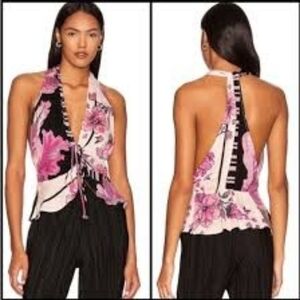 Free People Pink Print Racerback Boho Blouse XL